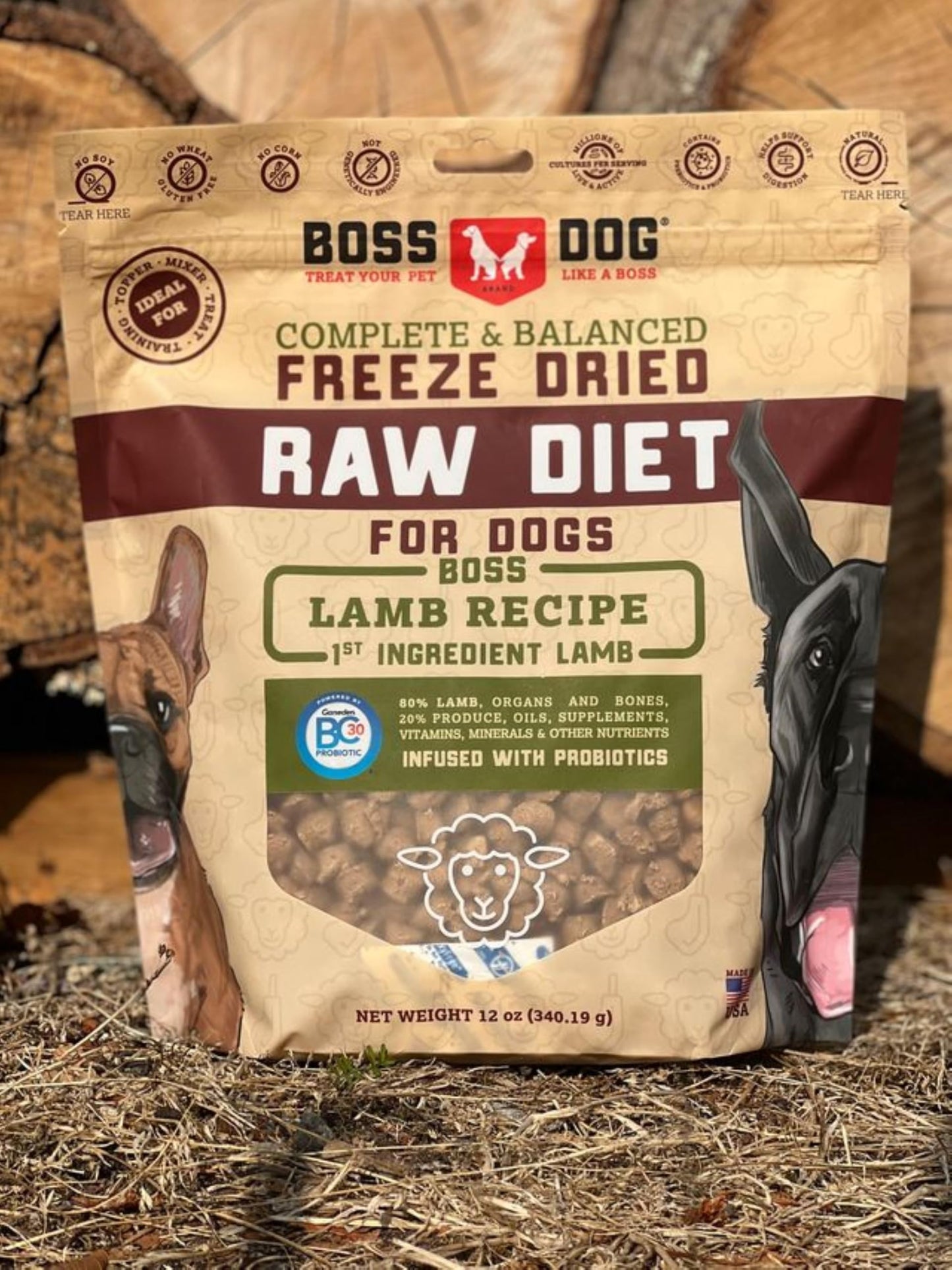 Boss Dog Complete & Balanced Freeze Dried Raw Diet for Dogs, Lamb Recipe, 12 oz Bag