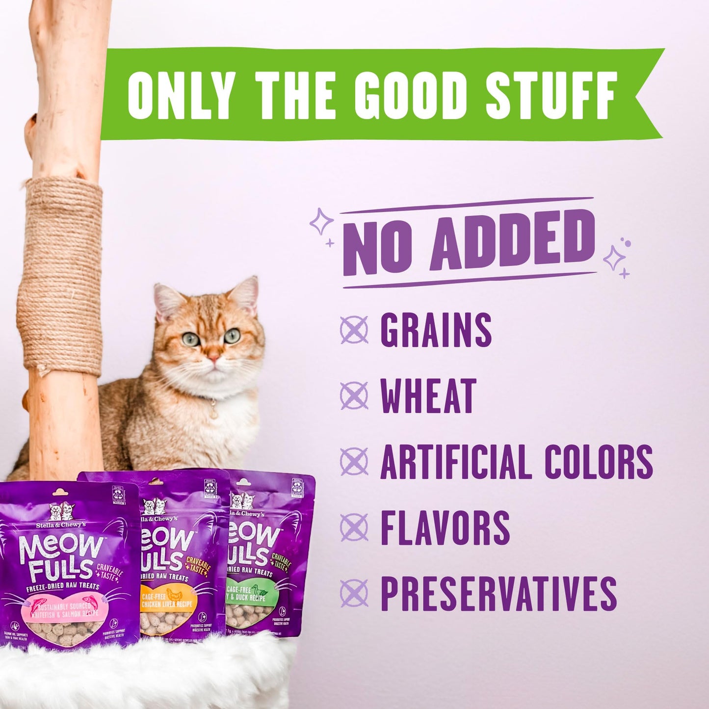 Bundle of Stella & Chewy's Meowfulls Freeze Dried Cat Treats Chicken & Chicken Liver Recipe, Turkey & Duck Recipe, Whitefish & Salmon Recipe, 1.5 oz Bag