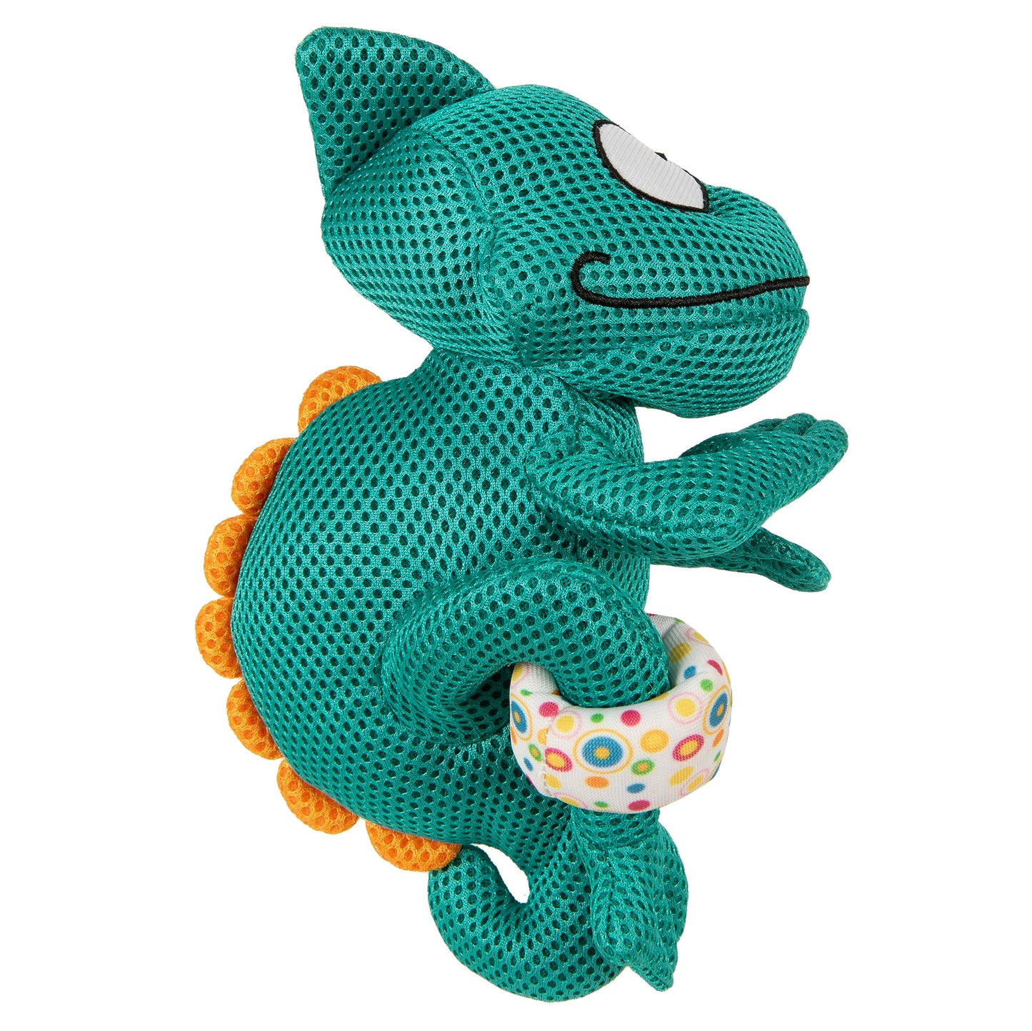 goDog Double Chew Guard Mesh Amphibianz Chameleon Squeaky Dog Toy - Teal, Large