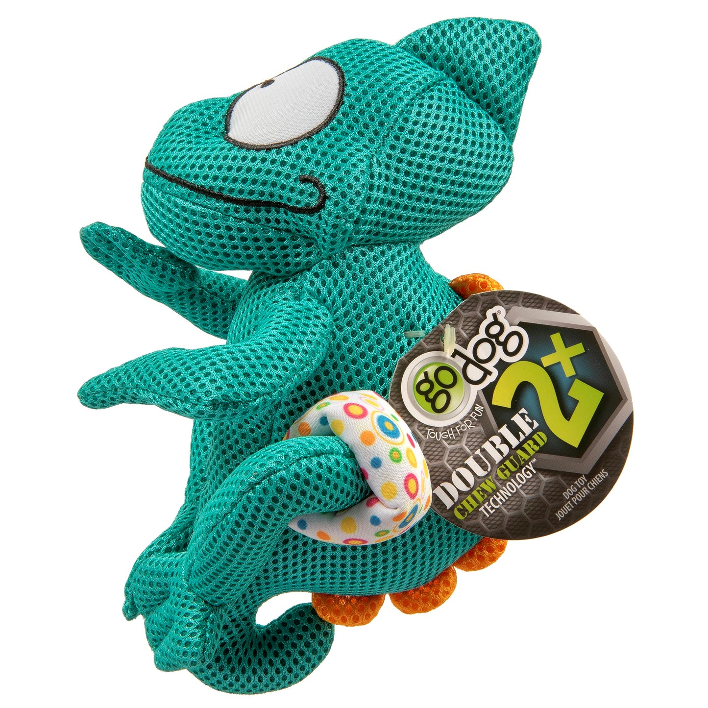 goDog Double Chew Guard Mesh Amphibianz Chameleon Squeaky Dog Toy - Teal, Large