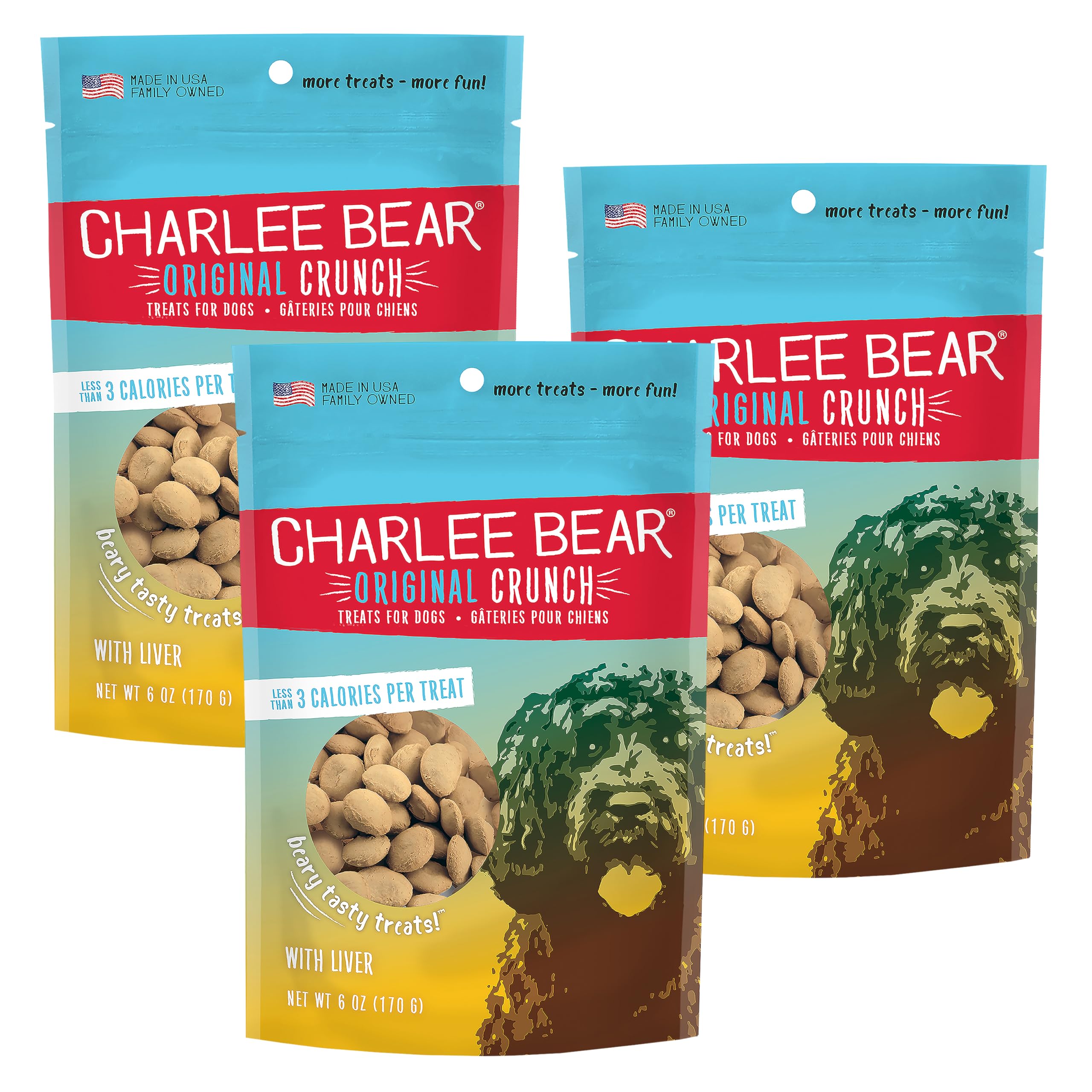 Charlee Bear Original Crunch with Liver Dog Treats, 6 oz - Made in the USA Natural Training Treats for Dogs