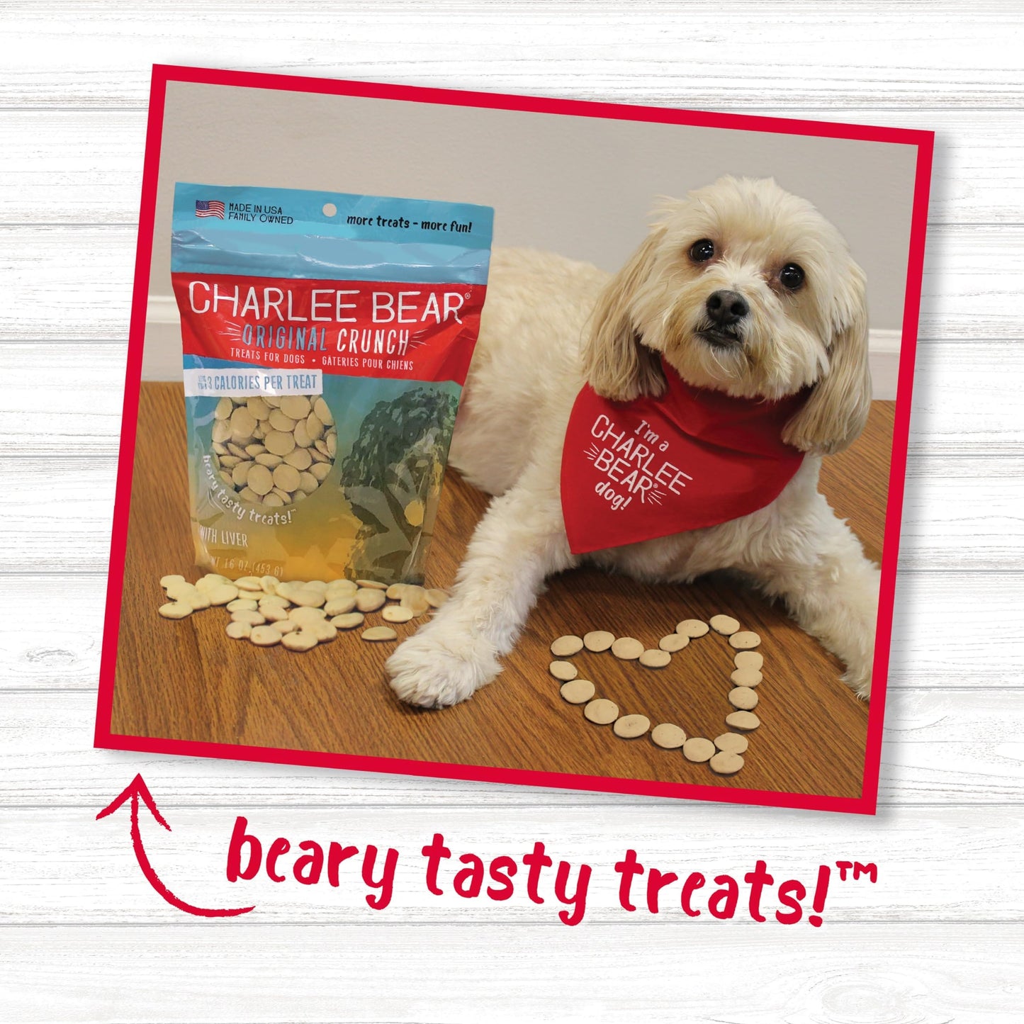 Charlee Bear Original Crunch with Liver Dog Treats, 6 oz - Made in the USA Natural Training Treats for Dogs