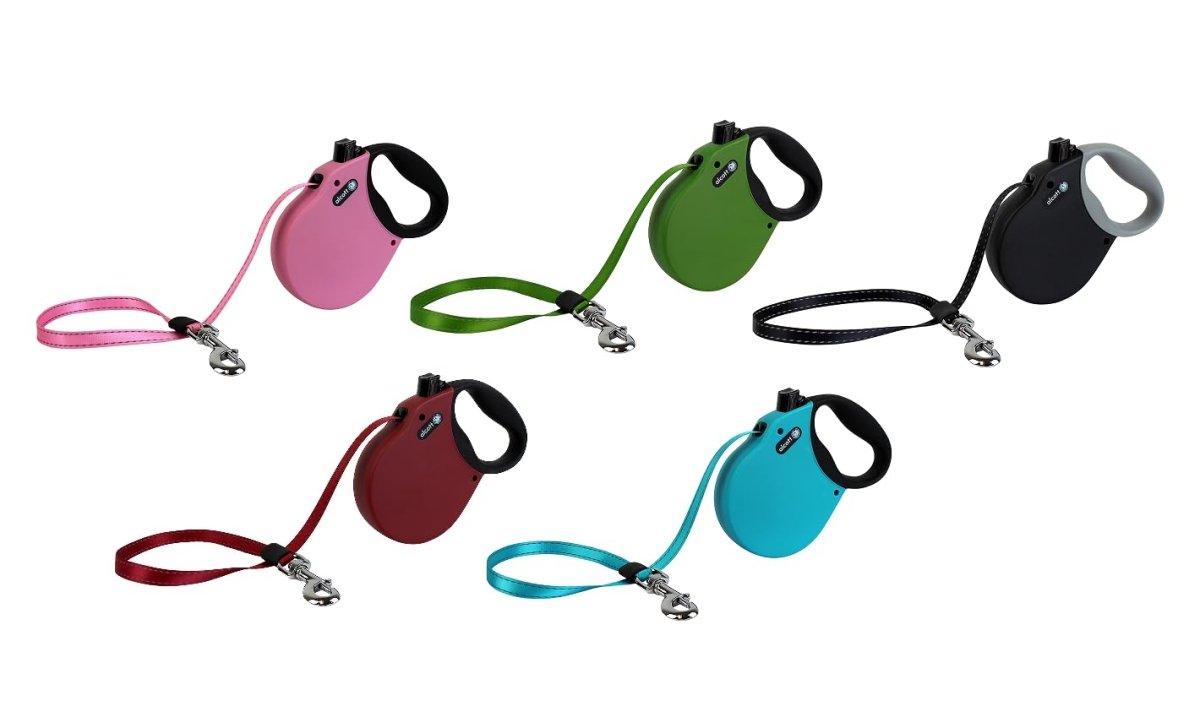 Alcott Adventure Reflective Retractable Leash 10' Long XS (Up to 25 lbs) Black/Grey Handle - 849910115103
