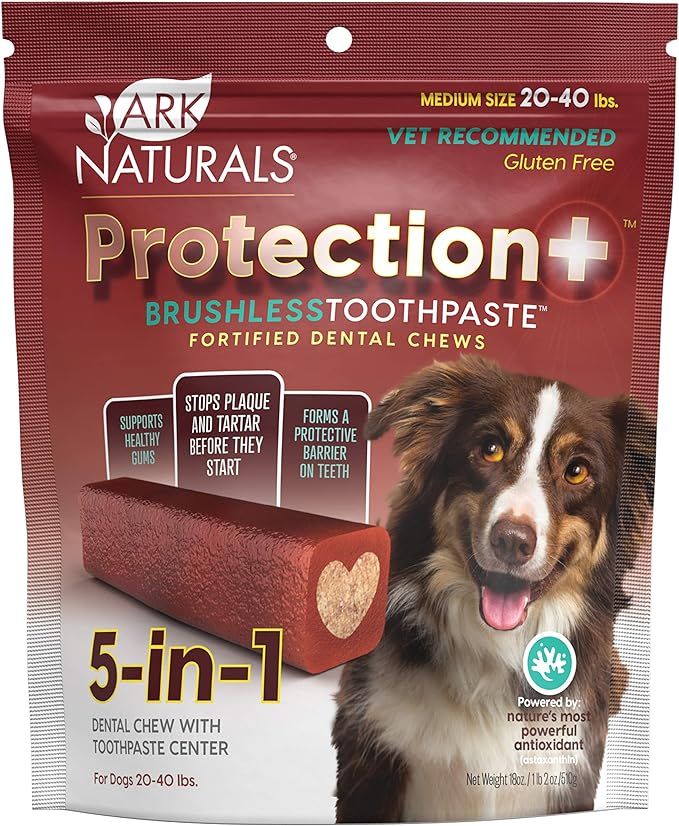 Ark naturals protection + brushless toothpaste dog dental treats 18oz medium 20 - 40lbs