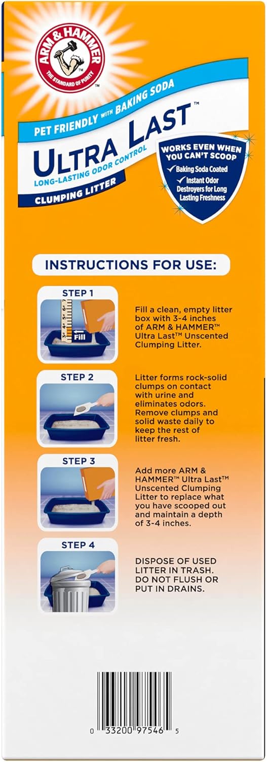 Arm & Hammer Litter Ultra Last Unscented Clumping Clay Cat Litter, 18 - lb box