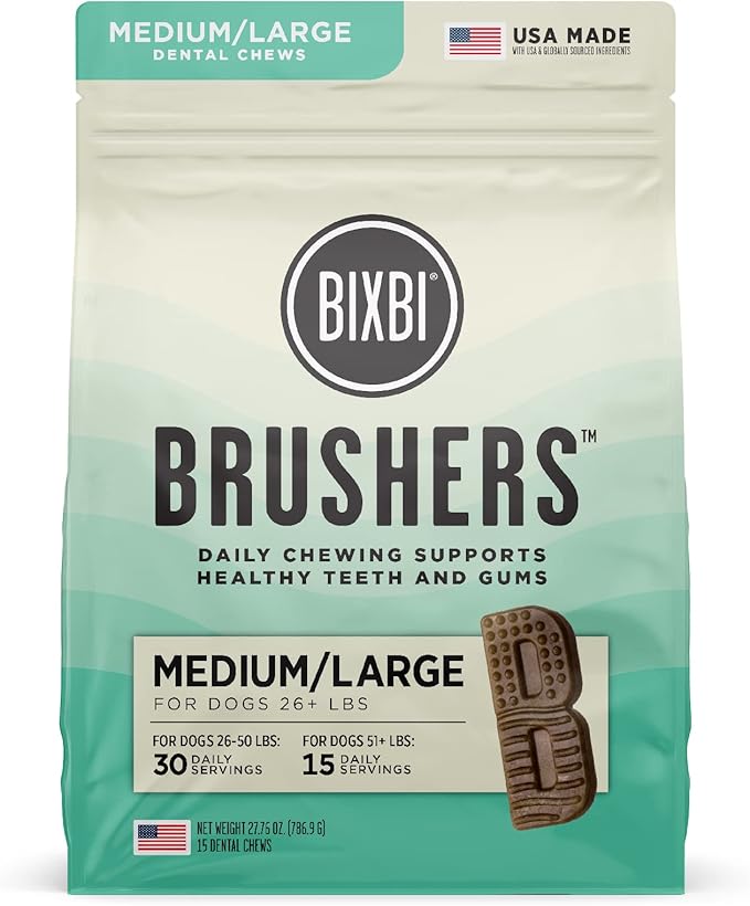 Bixbi Brushers medium large dental dog treats 30ct