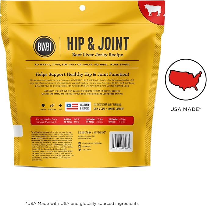 Bixbi hip & joint beef lung jerky recipe dog jerky treats 12oz