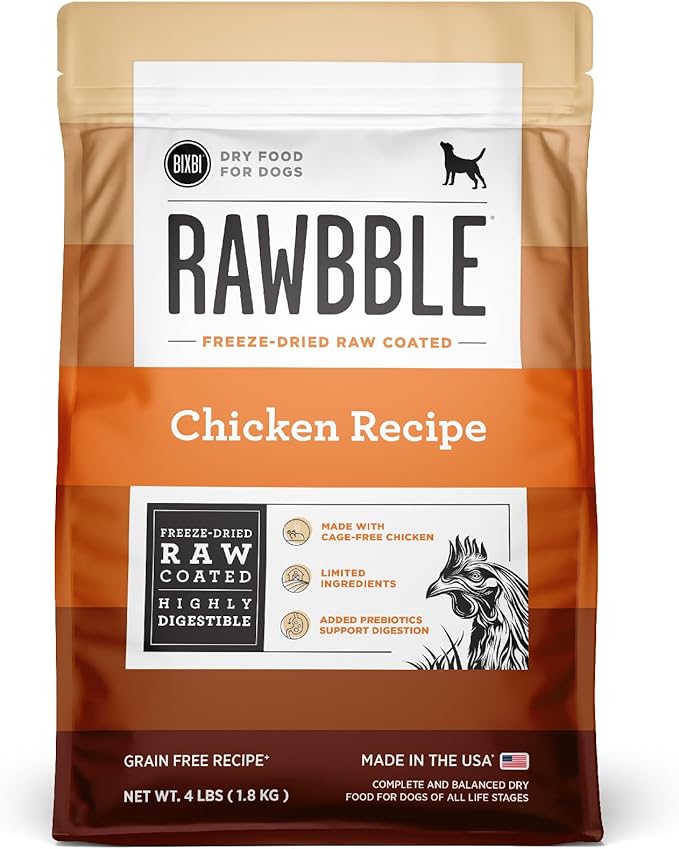 Bixbi Rawbble chicken recipe freeze dried raw coated dog kibble 4lbs