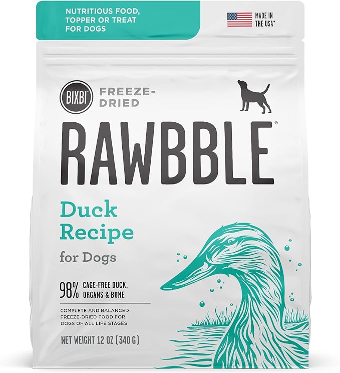 BIXBI Rawbble Duck Recipe Grain - Free Freeze - Dried Dog Food, 12 - oz bag