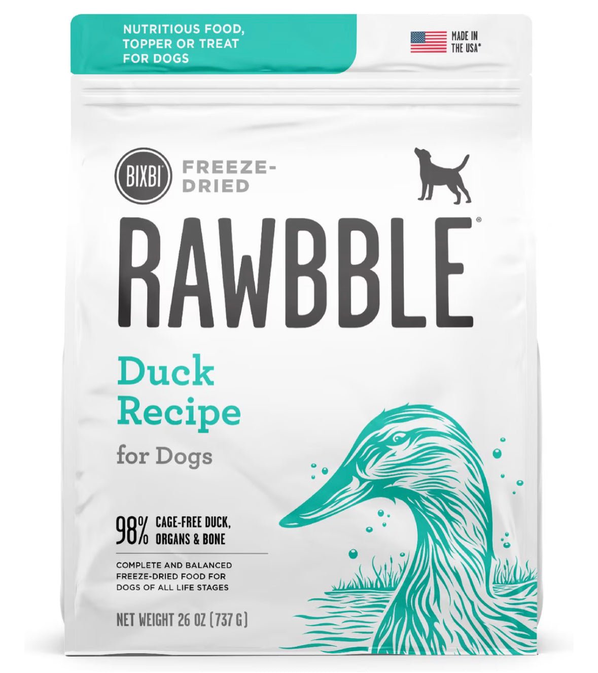 BIXBI Rawbble Duck Recipe Grain - Free Freeze - Dried Dog Food, 26 - oz bag