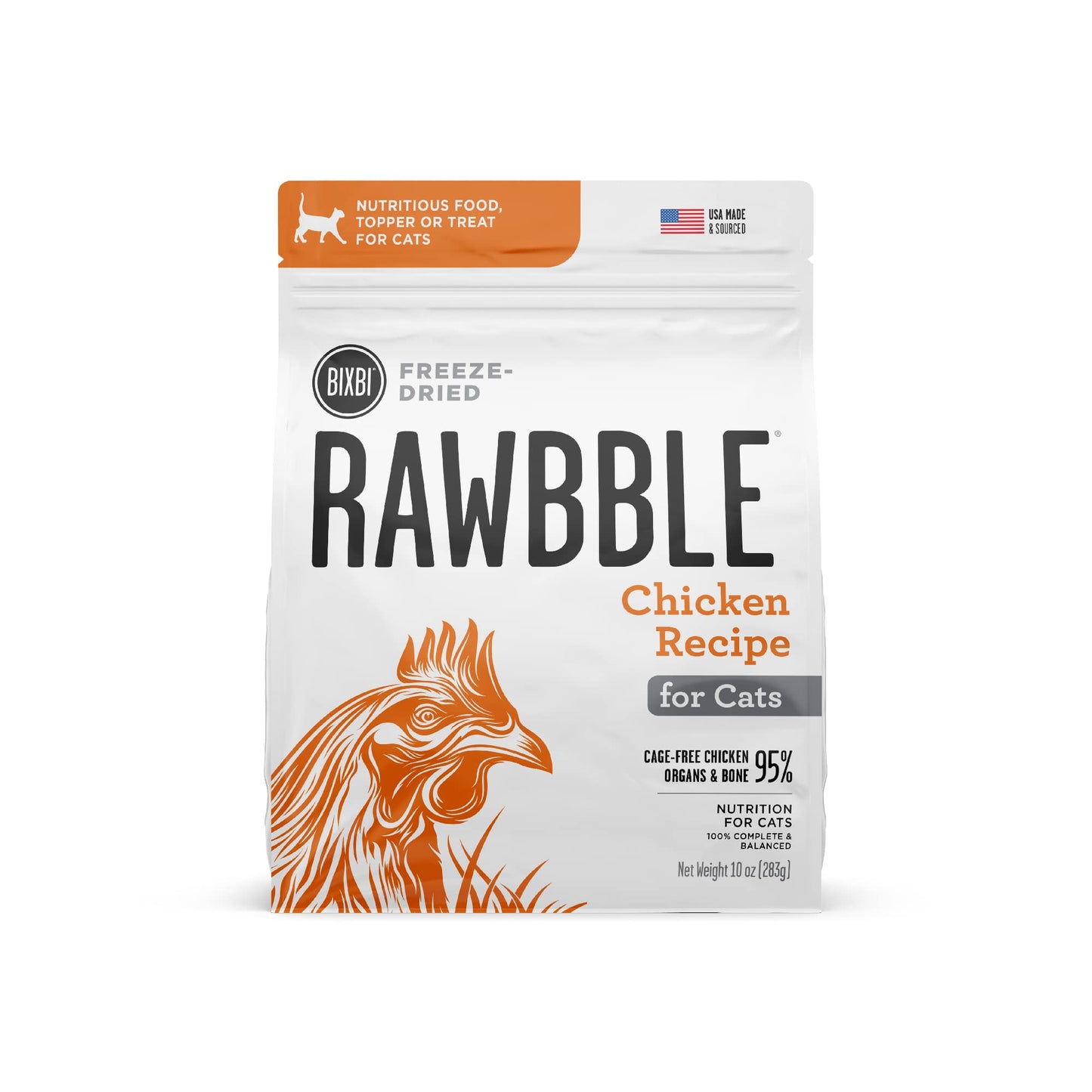 BIXBI Rawbble Freeze Dried Cat Food, Chicken Recipe, 3.5 oz - 95% Organs and Bone Raw Cat Food - USA Made