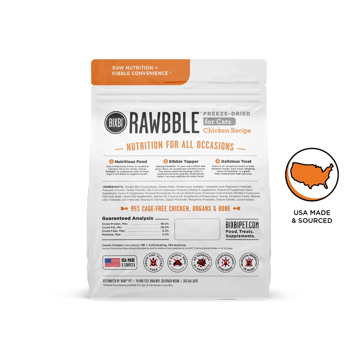 BIXBI Rawbble Freeze Dried Cat Food, Chicken Recipe, 3.5 oz - 95% Organs and Bone Raw Cat Food - USA Made