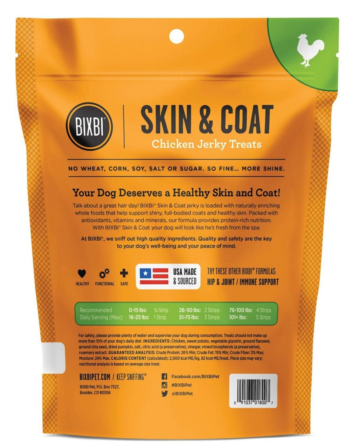 BIXBI Skin & Coat Chicken Jerky Dog Treats, 5 - oz bag