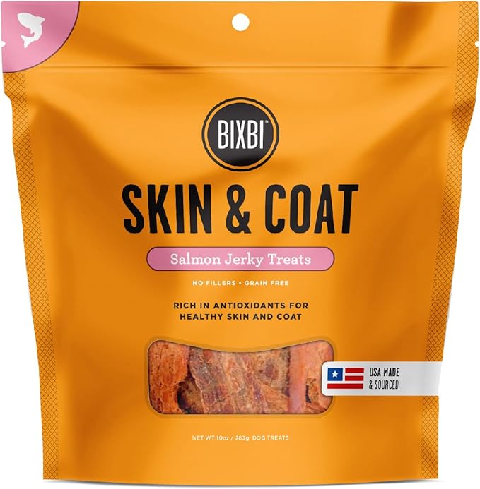 Bixbi skin & Coat salmon jerky treats 10oz dog jerky