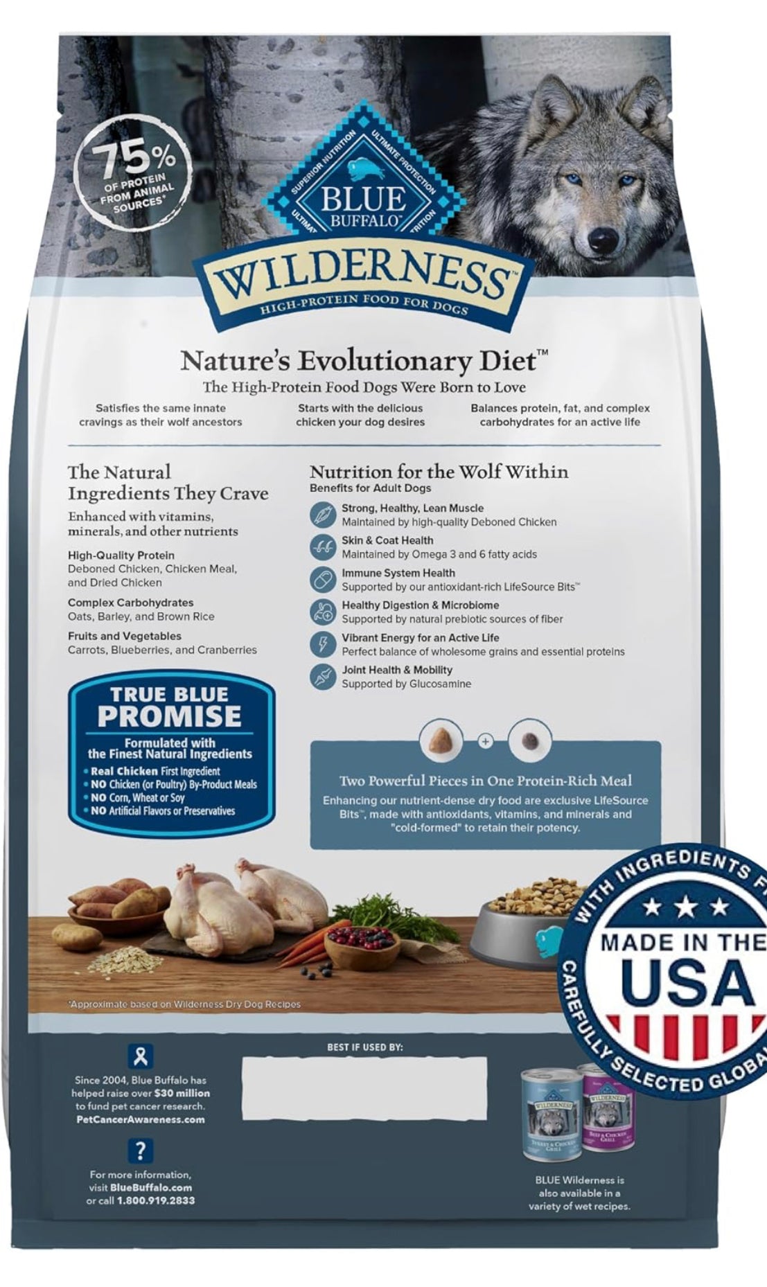 Blue Buffalo Wilderness Adult High - Protein Dry Dog Food Wholesome Grains Natural Ingredients