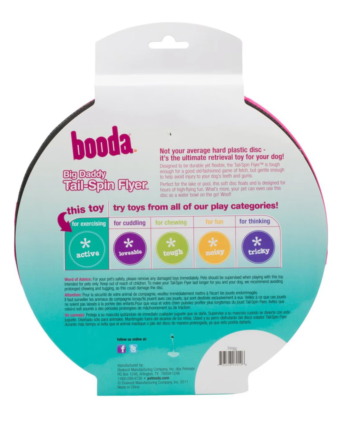 Booda Soft Bite Tail Spin Flyer Flying Disc Dog Toy, Color Varies, Large