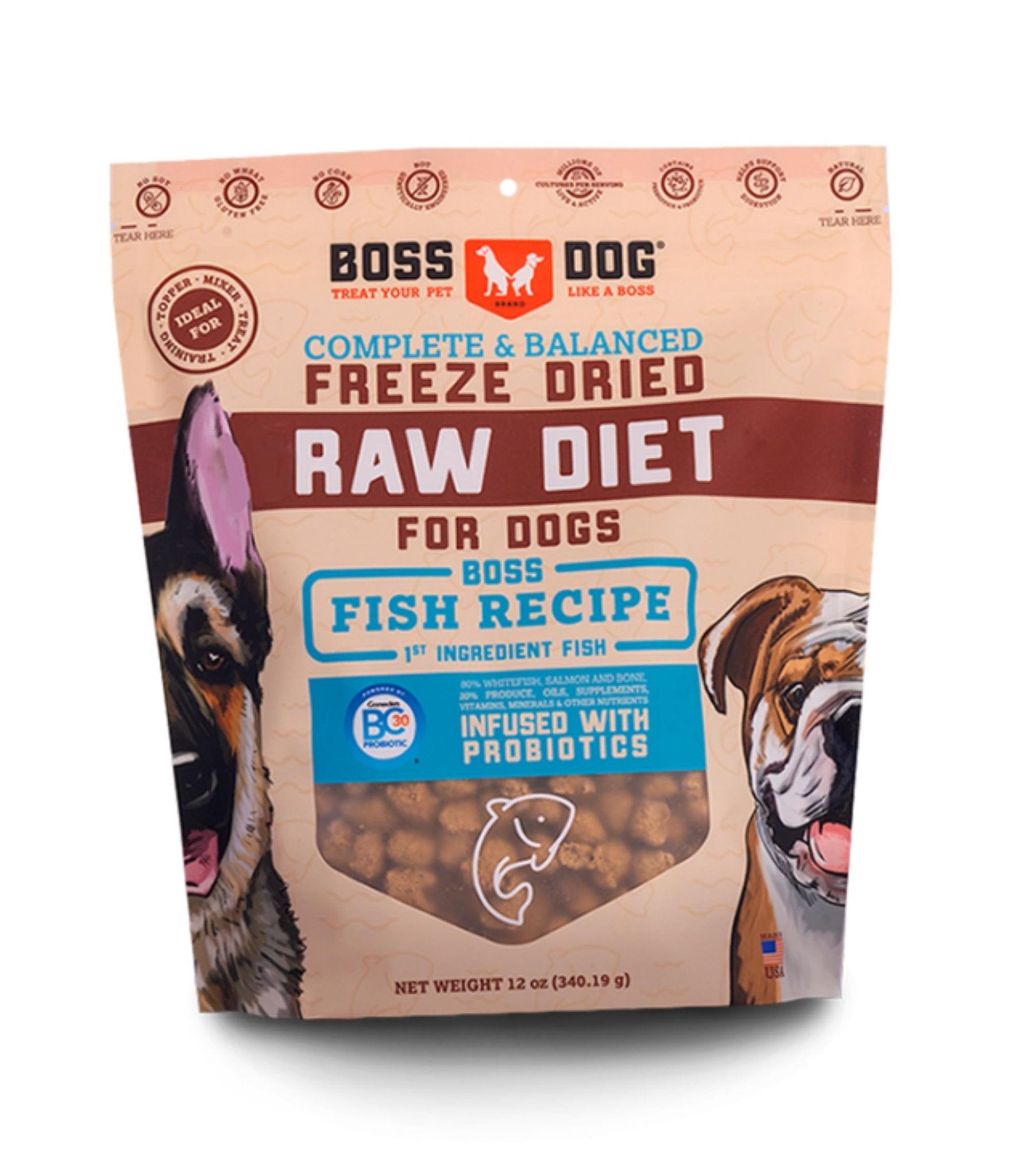 Boss Dog Complete & Balanced Freeze Dried Raw Diet for Dogs, Fish Recipe, 12 oz Bag