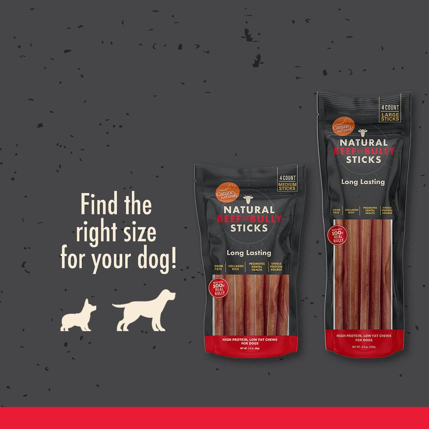 Canine Naturals | Natural Beef & Bully Sticks | Long - Lasting, Odor Free, High Protein Chews Made with 100% Real Bully | 4 Count Large Sticks