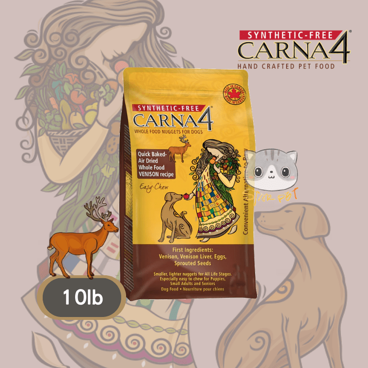 Carna 4 whole food nuggets for dogs, venison, venison liver, eggs, sprouted seeds 10LB