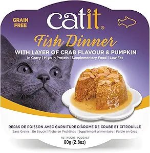 Catit fish dinner with layer of crab flavored and pumpkin