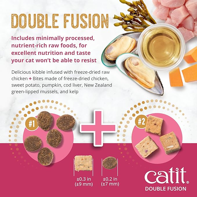 Catit Recipes Double Fusion Kitten Food – Chicken Recipe, 96% Animal Protein, Freeze - Dried Raw Toppings, No by - Products, High - Nutrient Wet & Dry Blend for Healthy Growth, 4 lb