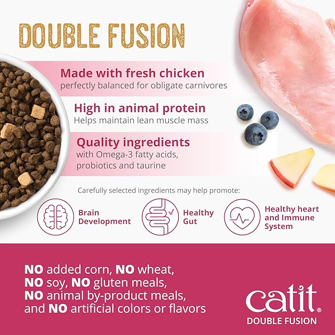 Catit Recipes Double Fusion Kitten Food – Chicken Recipe, 96% Animal Protein, Freeze - Dried Raw Toppings, No by - Products, High - Nutrient Wet & Dry Blend for Healthy Growth, 4 lb