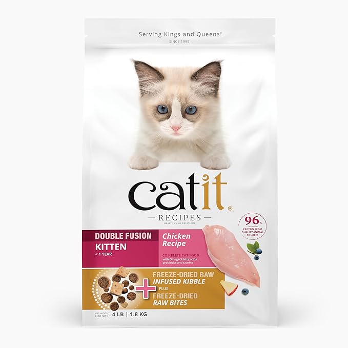 Catit Recipes Double Fusion Kitten Food – Chicken Recipe, 96% Animal Protein, Freeze - Dried Raw Toppings, No by - Products, High - Nutrient Wet & Dry Blend for Healthy Growth, 4 lb