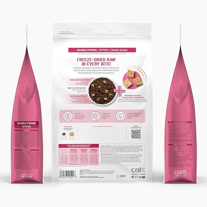 Catit Recipes Double Fusion Kitten Food – Chicken Recipe, 96% Animal Protein, Freeze - Dried Raw Toppings, No by - Products, High - Nutrient Wet & Dry Blend for Healthy Growth, 4 lb