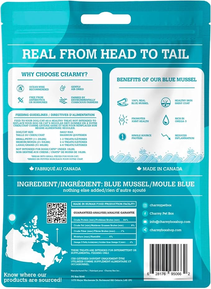 Charmy blue mussel air dried dog & cat treats 3.5oz