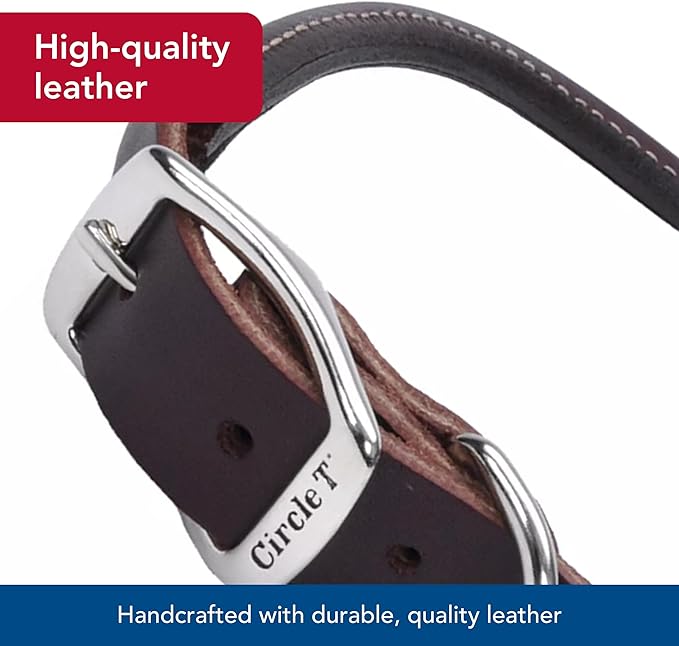 Circle T Oak Tanned Leather Round Standard Dog Collar, Black, Large: 22 - in neck, 1 - in wide
