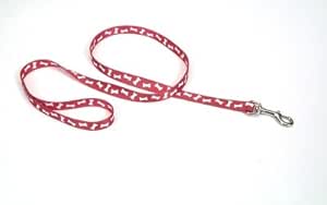 Coastal 4ft dog leash pattern red dog bone themed