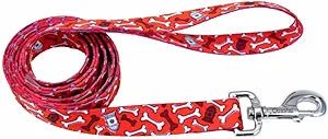 Coastal 4ft dog leash red bone themed print dog leash