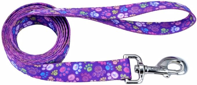 Coastal dog leash 6ft paw print theme purple