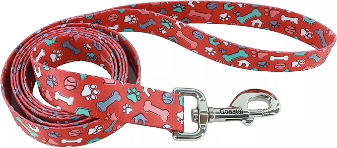 Coastal dog leash 6ft theme pattern red & dog bone