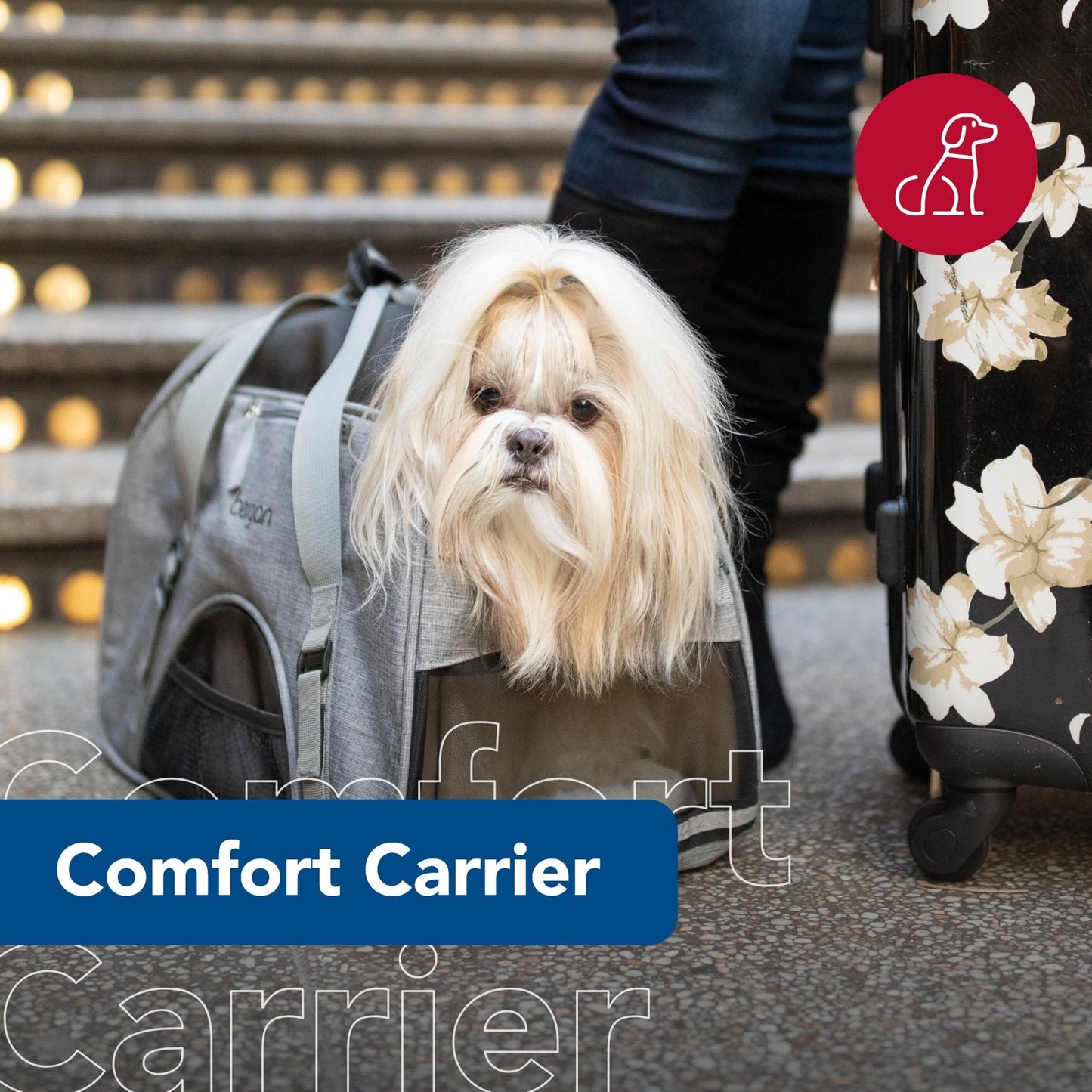 Coastal Pet Bergan Comfort Carrier - Safe and Comfortable for Dog & Cat Travel - Airline Friendly Soft and Breathable Carrier for Pet Owners - Heather Bermuda, 19" x 10" x 13"