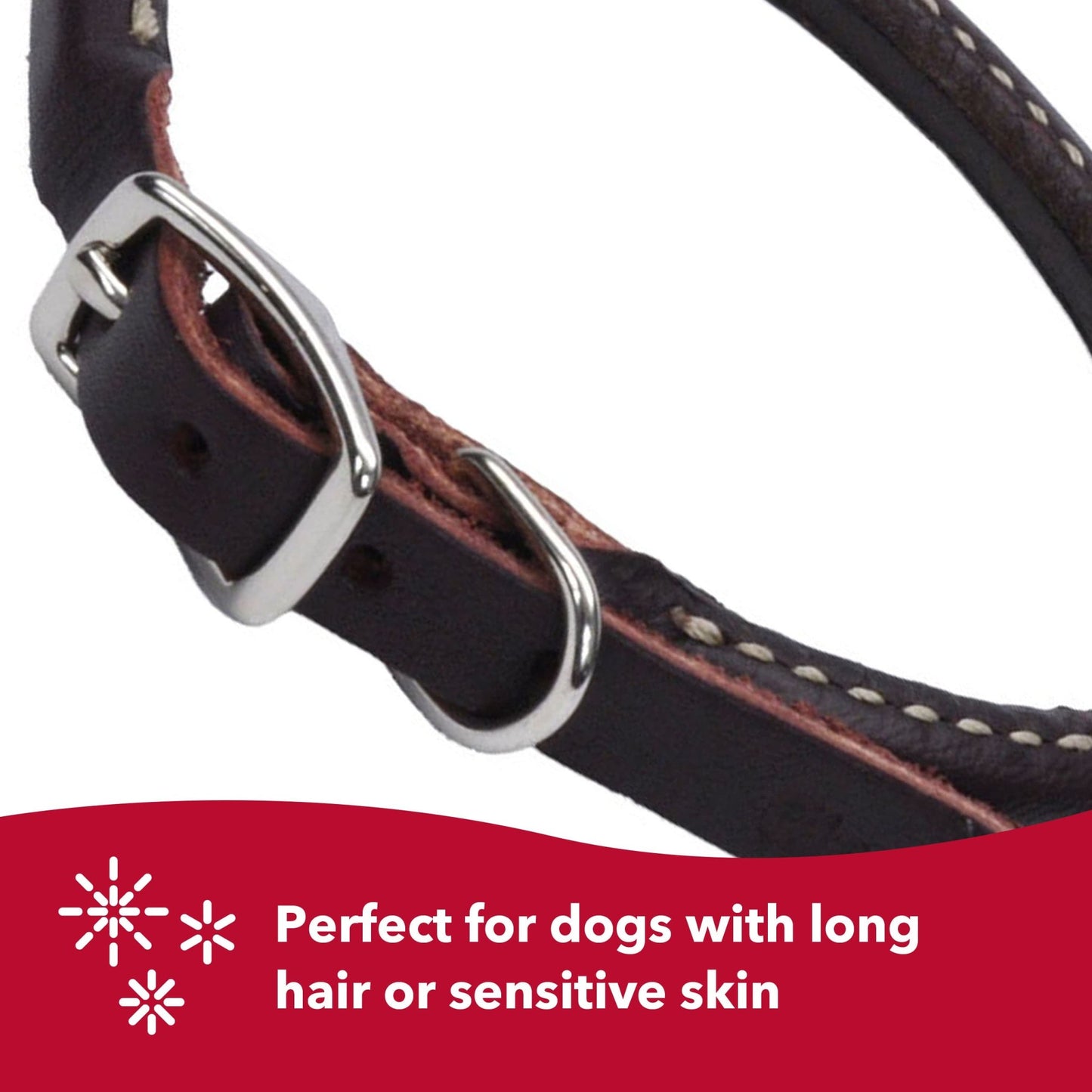 Coastal Pet Circle T Latigo Leather Round Dog Collar - Handcrafted Leather Pet Collar For Dogs - Comfortable Dog Collar For Dogs With Long Hair Or Sensitive Skin - 3/8" X 14"