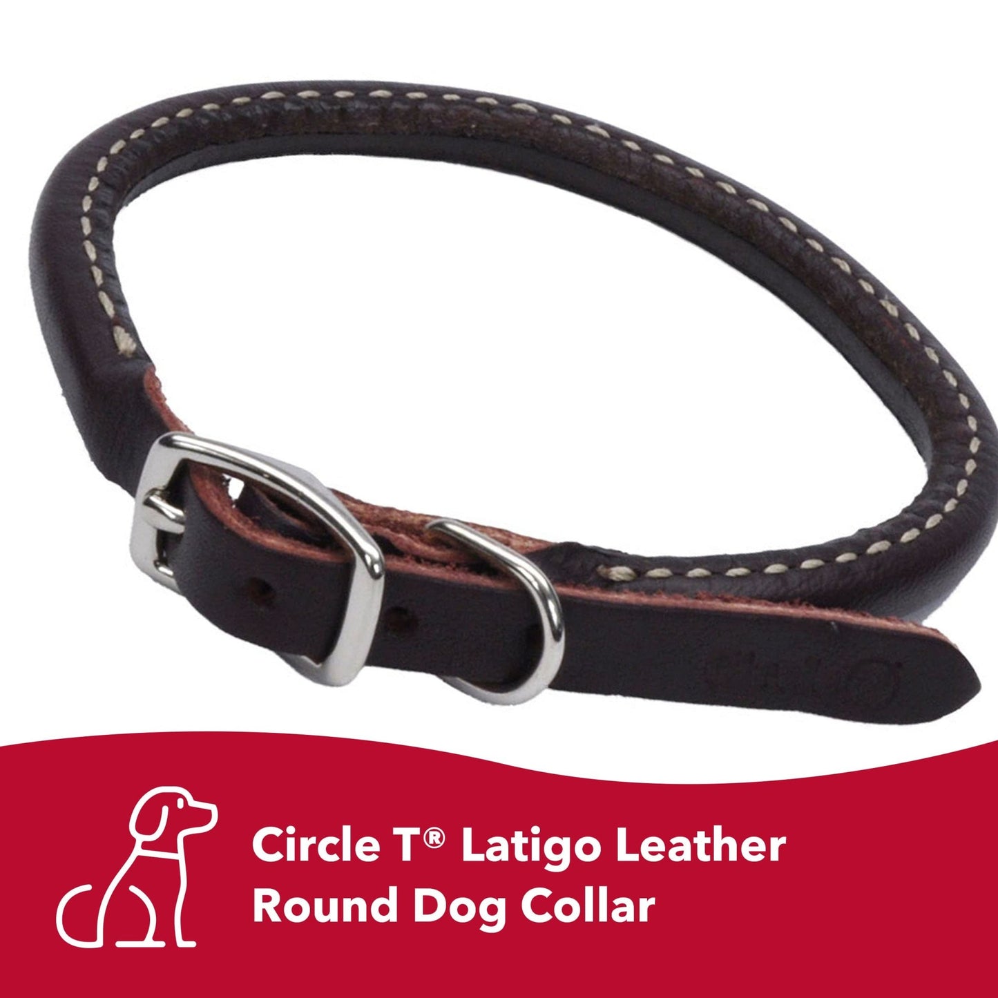 Coastal Pet Circle T Latigo Leather Round Dog Collar - Handcrafted Leather Pet Collar For Dogs - Comfortable Dog Collar For Dogs With Long Hair Or Sensitive Skin - 3/8" X 14"