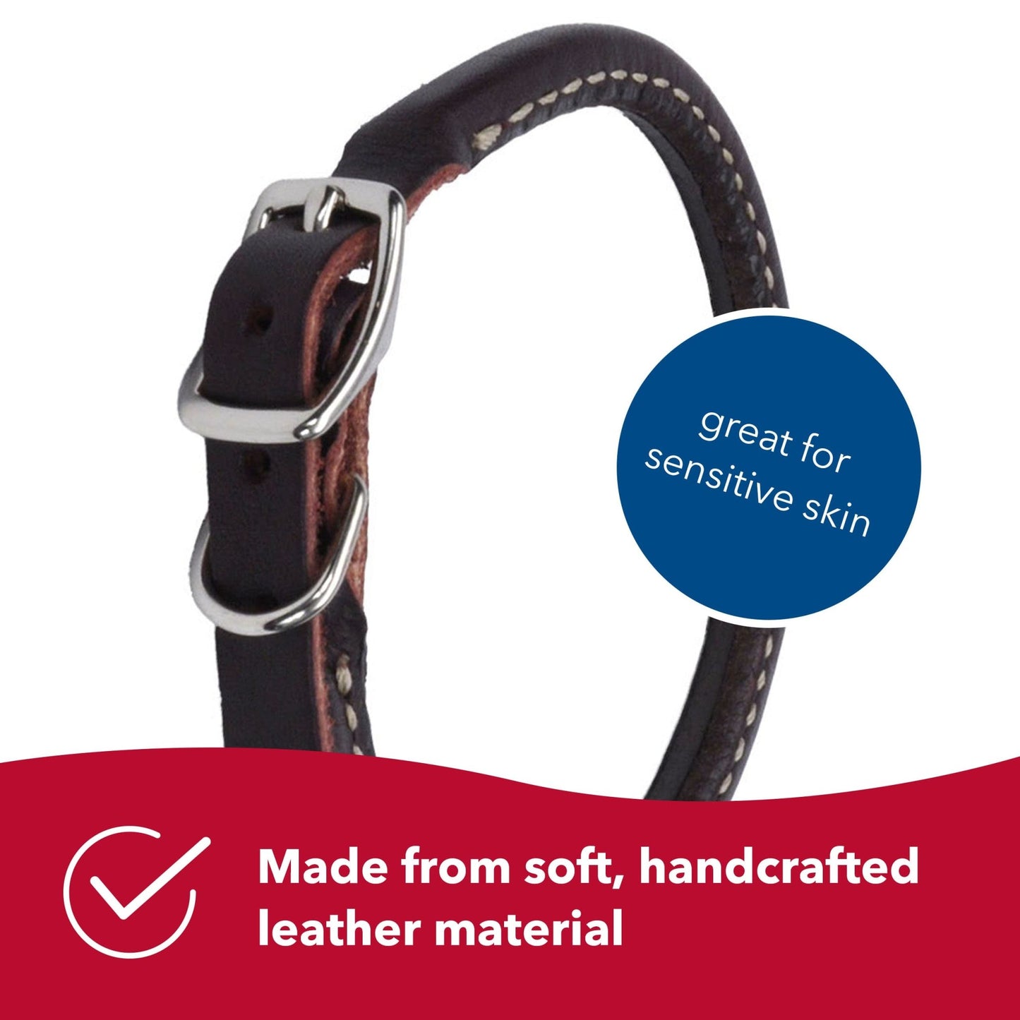 Coastal Pet Circle T Latigo Leather Round Dog Collar - Handcrafted Leather Pet Collar For Dogs - Comfortable Dog Collar For Dogs With Long Hair Or Sensitive Skin - 3/8" X 14"