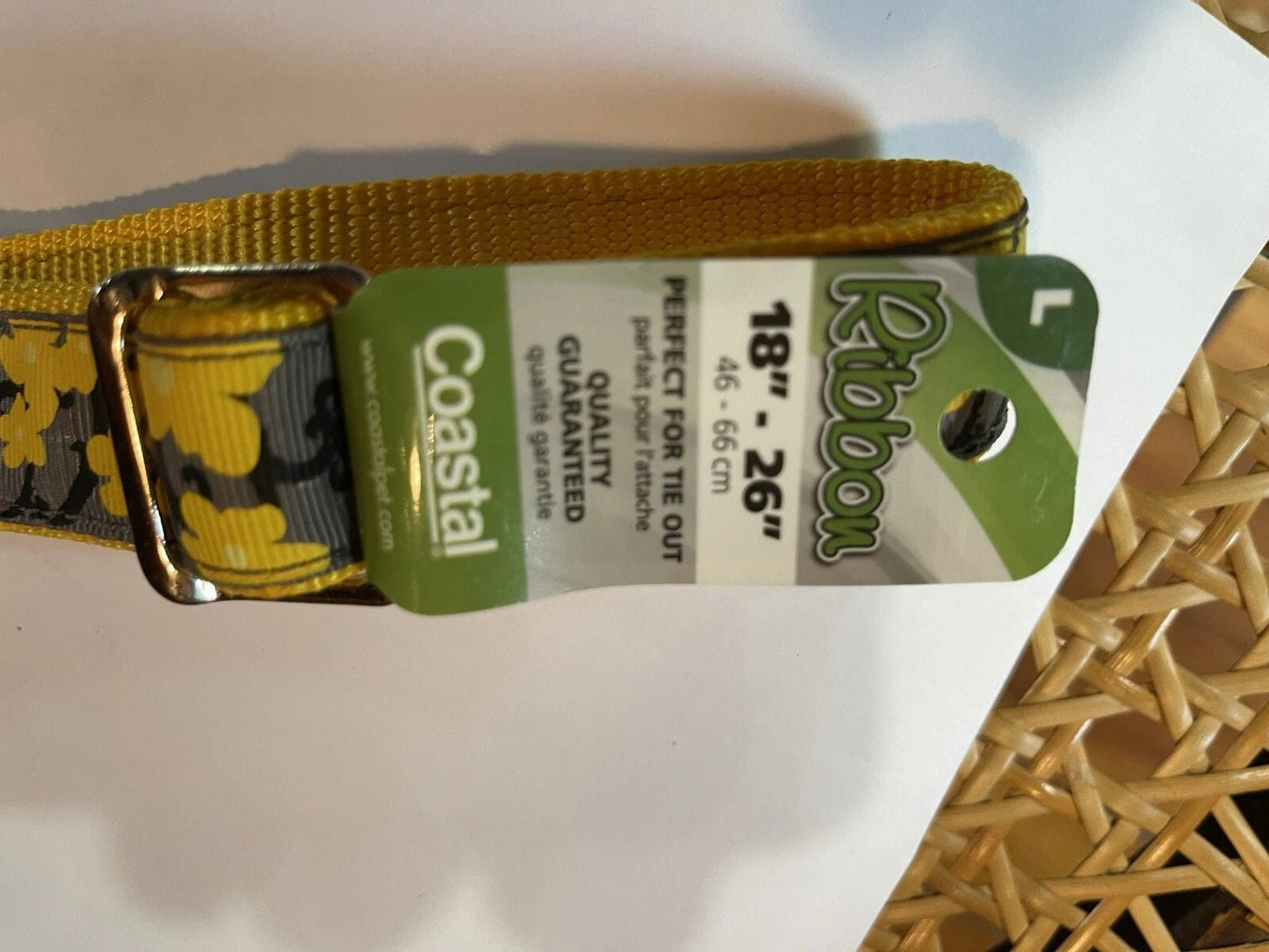 Coastal pet Ribbon Adjustable Dog Collar with Metal Buckle large 18 - 26” yellow daisy