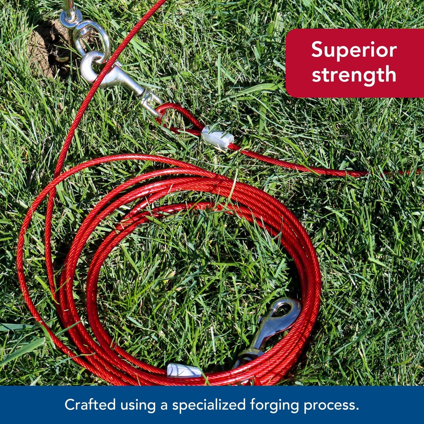 Coastal Pet Titan Heavy Cable Dog Tie Out - Heavy - Duty Dog Tie Out Cable - Cable Tie Out For Dogs Up To 80 Lbs - Rust - Resistant Pet Tie Out Cable - Quality Dog Supplies - 20'