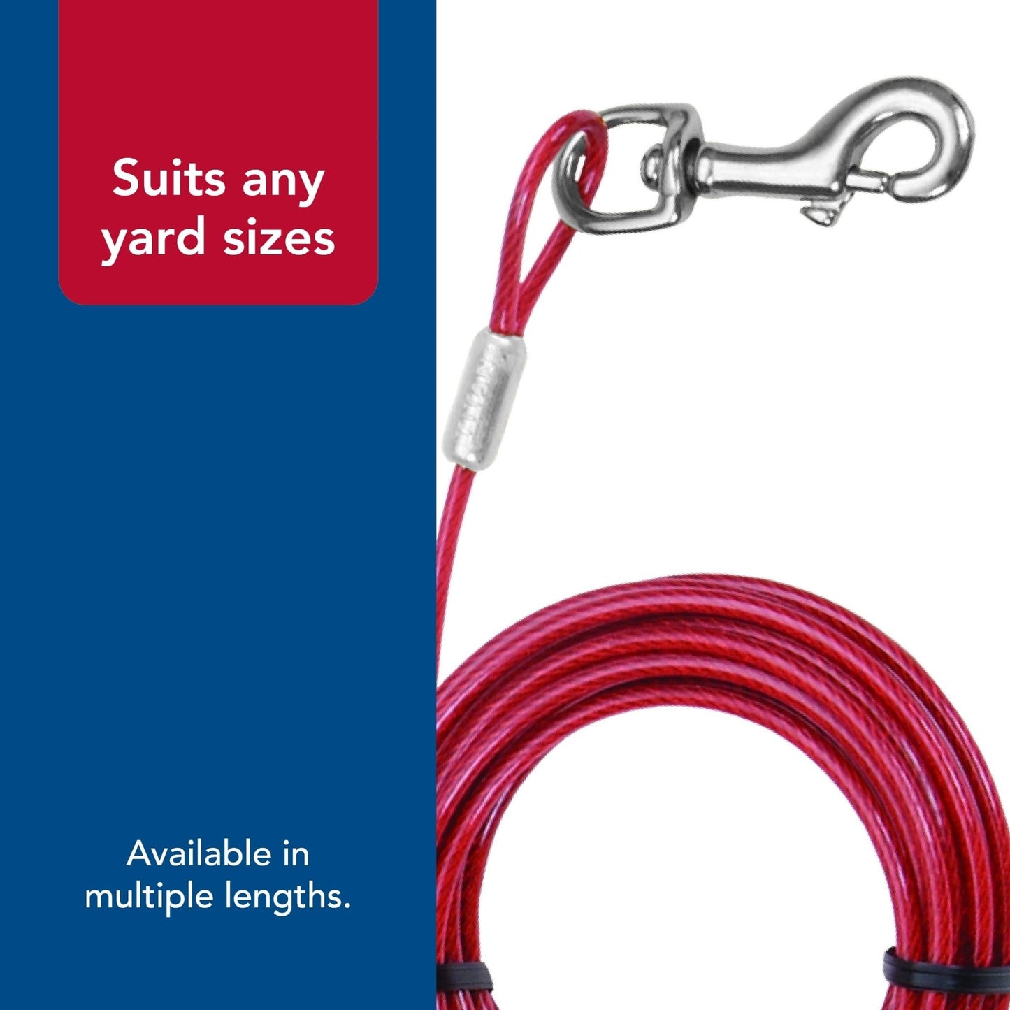 Coastal Pet Titan Heavy Cable Dog Tie Out - Heavy - Duty Dog Tie Out Cable - Cable Tie Out For Dogs Up To 80 Lbs - Rust - Resistant Pet Tie Out Cable - Quality Dog Supplies - 20'