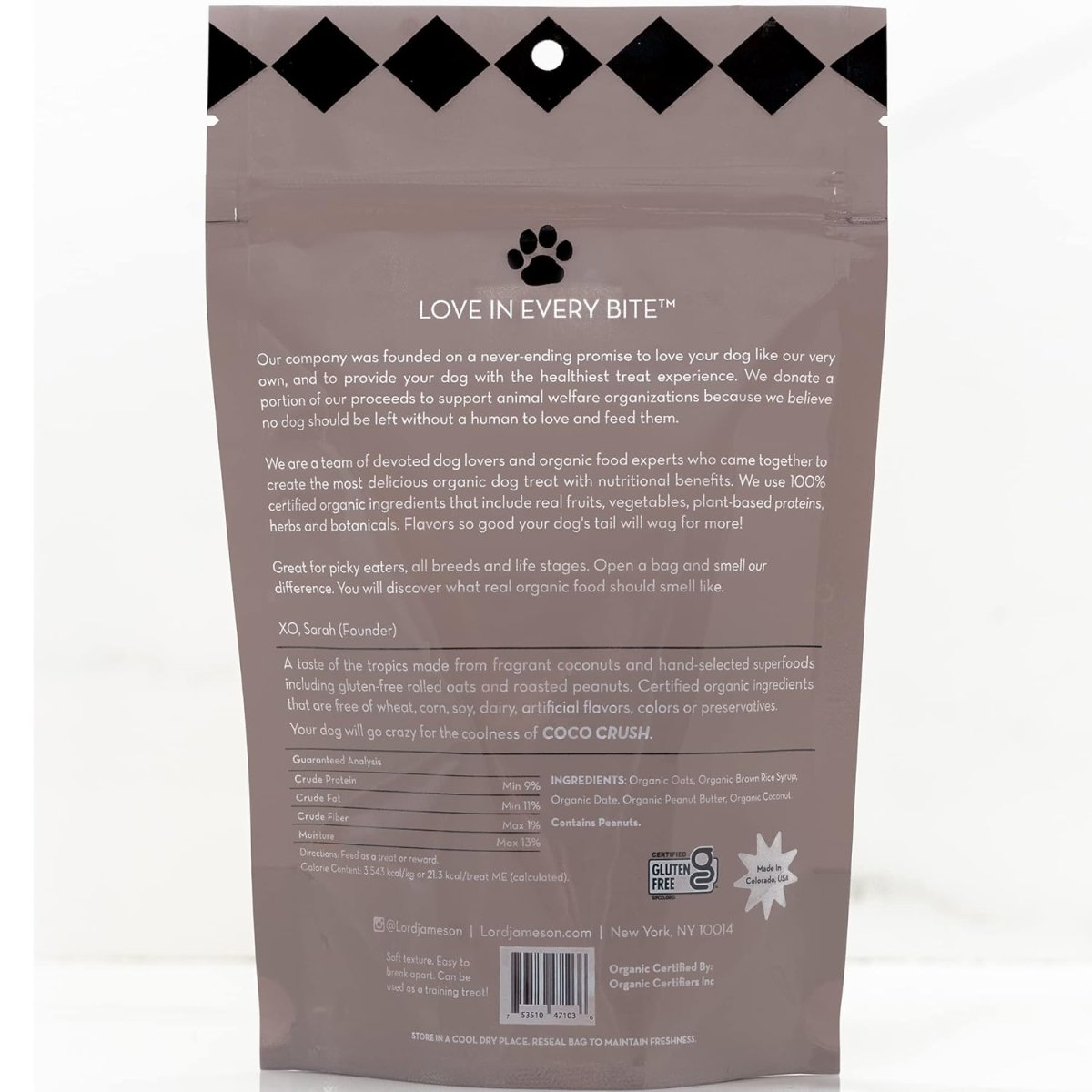 Coco Crush Organic Dog Treats, Organic Dog Treats Made with Peanut Butter and Coconut, 6 oz. Bag - organic dog treats - 753510471036