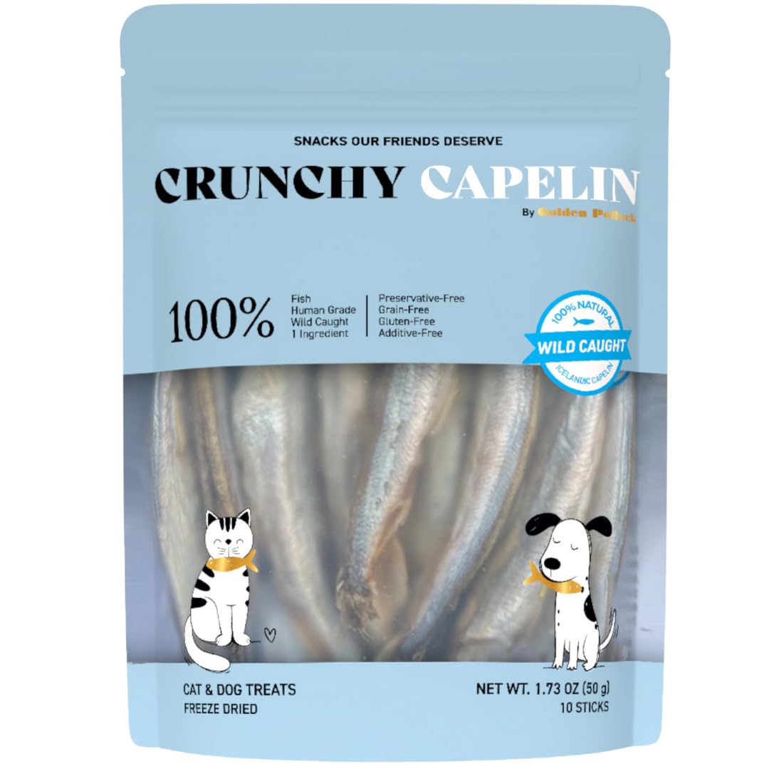 Crunchy Capelin - Cat and Dog Treat - 100% Capelin - Grain Free - Human Grade - All Natural - Single Ingredient - Freeze Dried - 1.73 Ounces