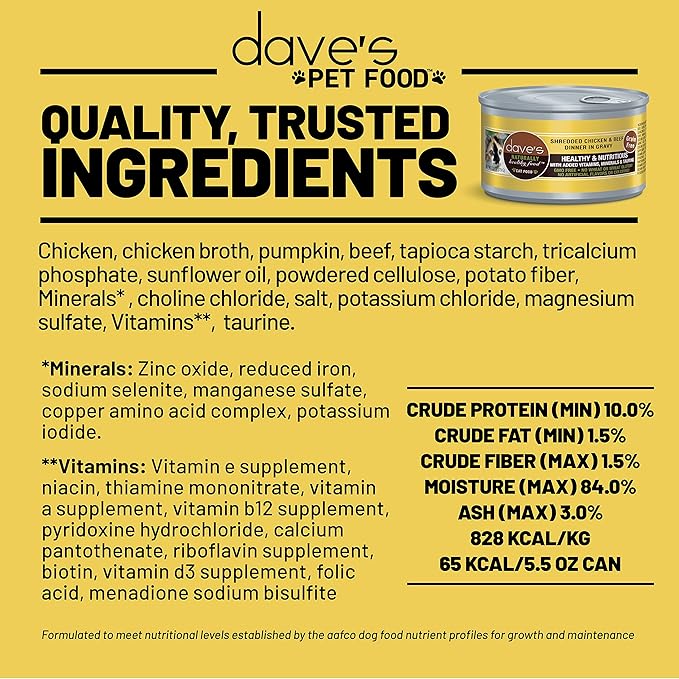 Daves naturally canned cat food shredded chicken and beef dinner in gravy