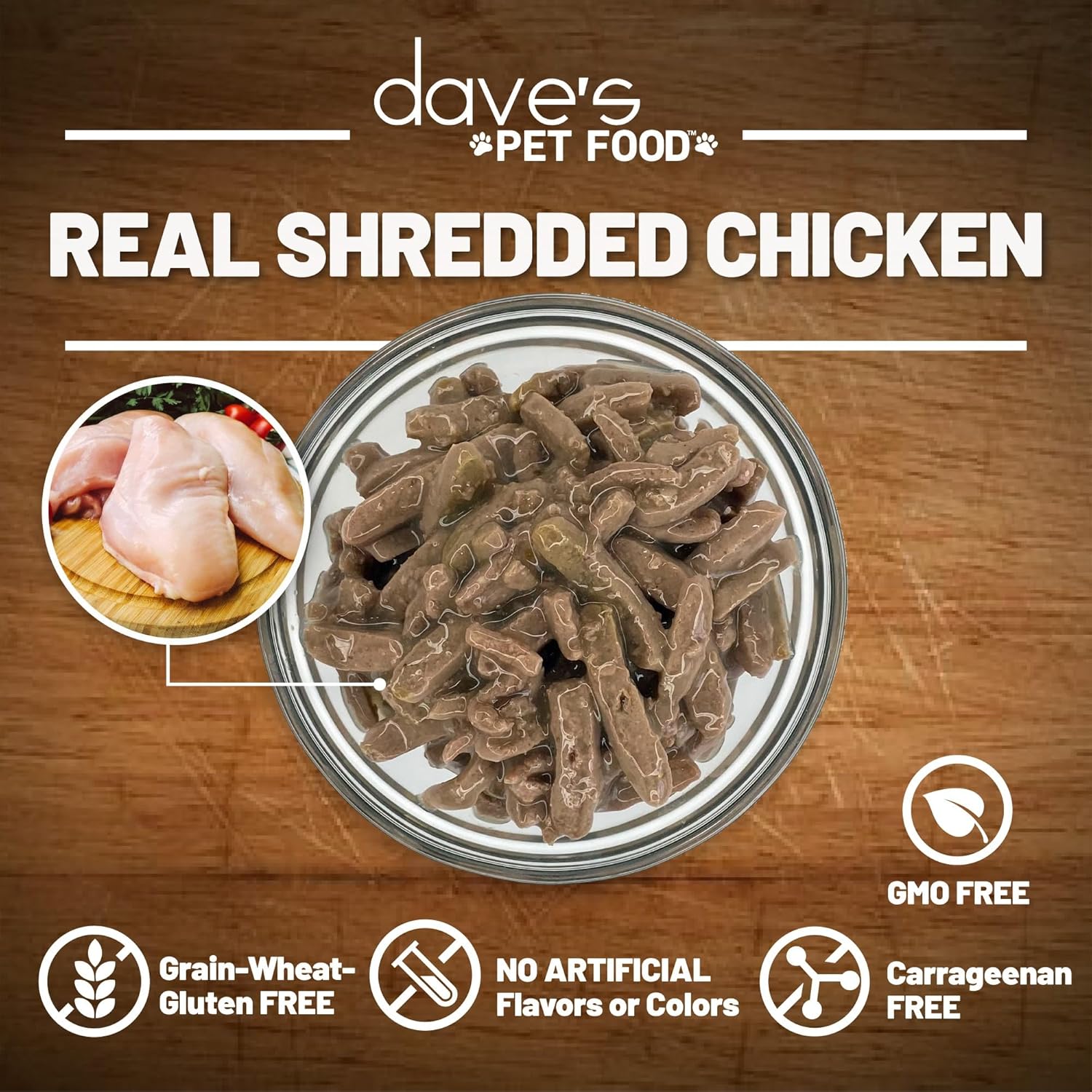 Dave’s shredded chicken & beef dinner in gravy canned cat food 3oz