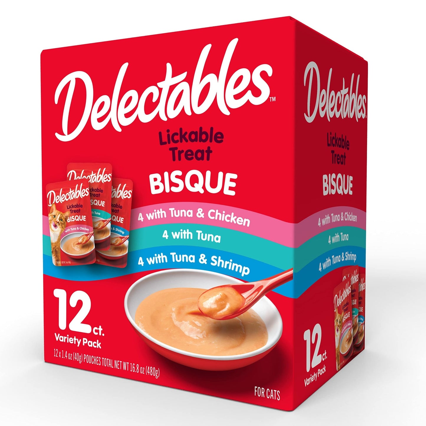Delectables Bisque Lickable Wet Cat Treats - Chicken, Tuna & Shrimp, 12 Count