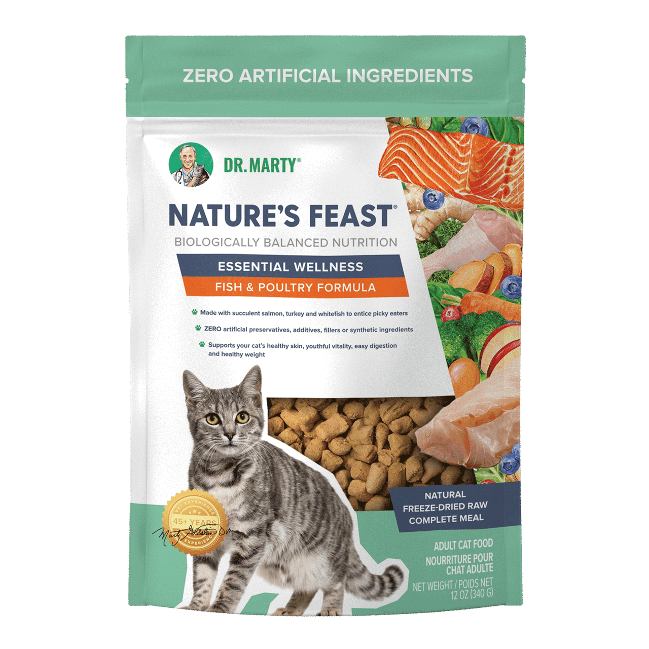 Dr. Marty Nature's Feast Essential Wellness Fish & Poultry Freeze - Dried Raw Cat Food - 12 oz