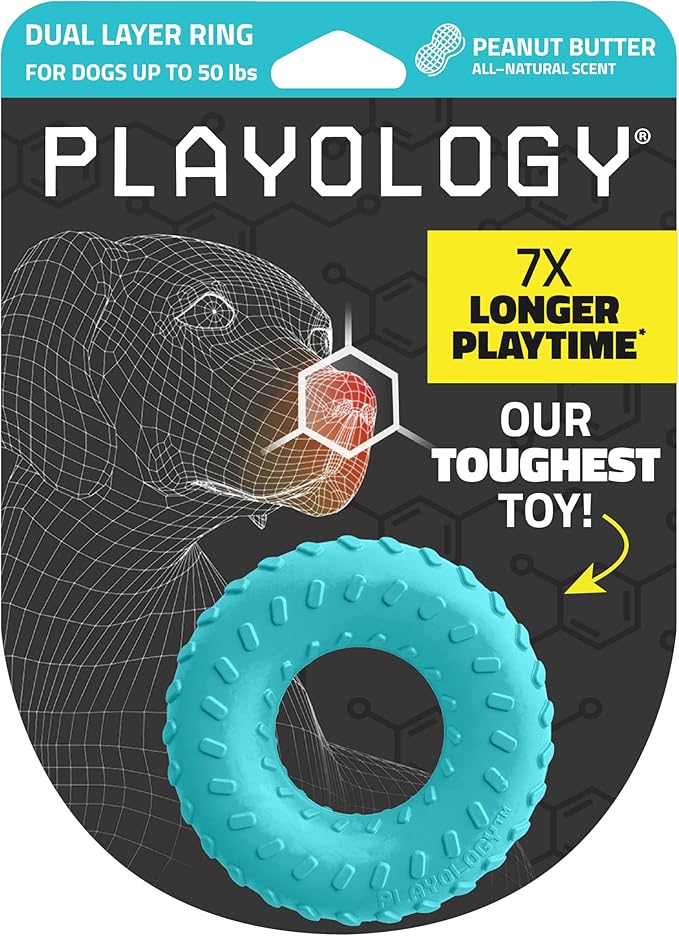 Dual layer ring playology medium peanut butter scent dog toy