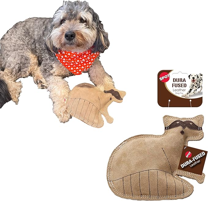 Durafused leather chunky dog toy raccoon dog toy