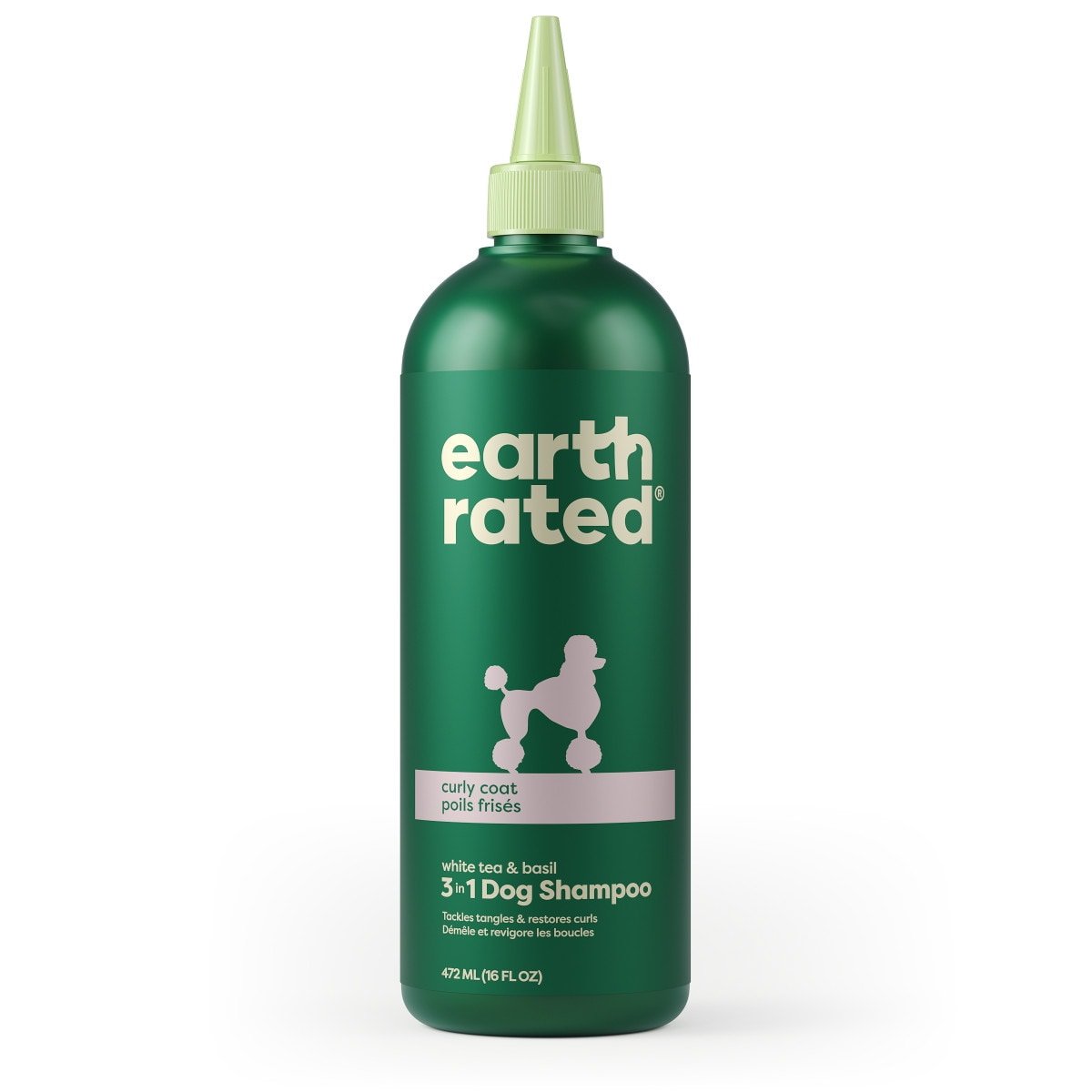 Earth rated curly coat white tea & basil 3 in 1 dog shampoo 16oz